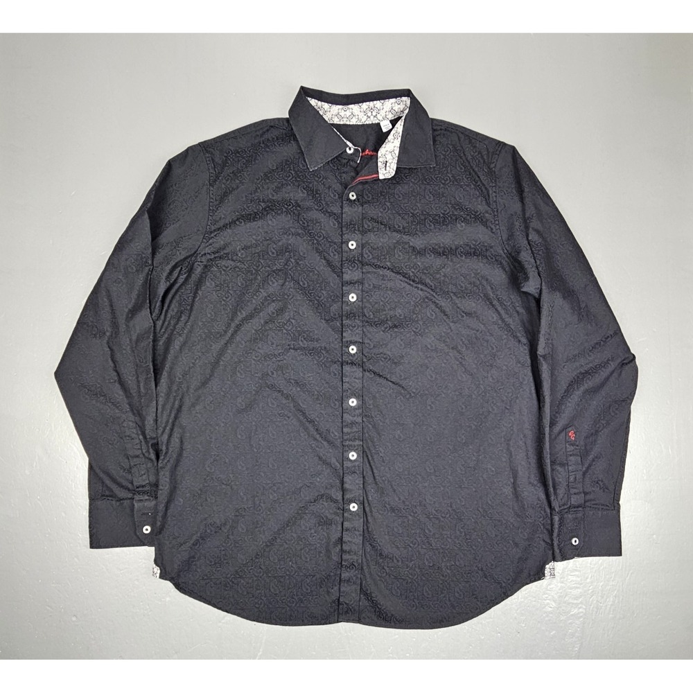 Robert Graham Button Up Shirt Mens 2XL. Black Paisley Geometric Cuffs Longsleeve